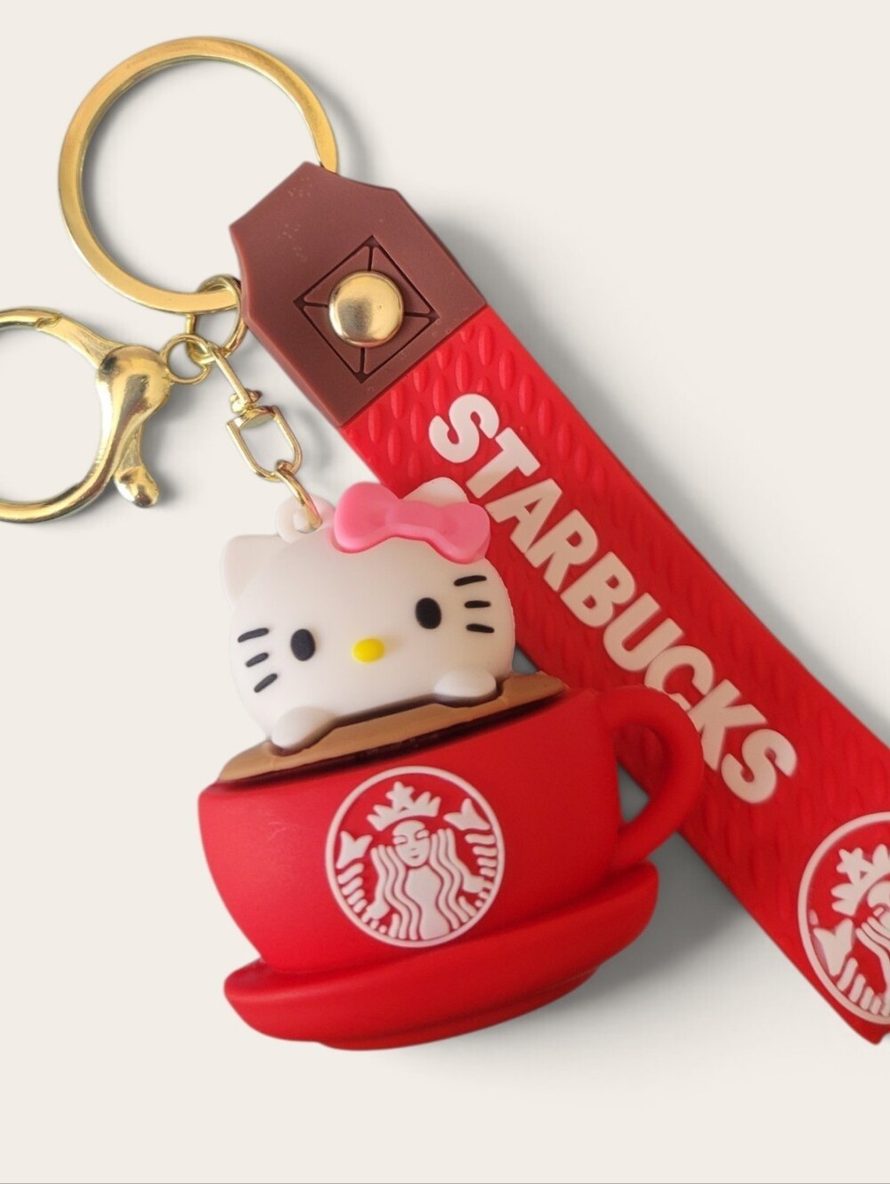 Starbucks Red Hello Kitty Cup Keychain with Pink Bow